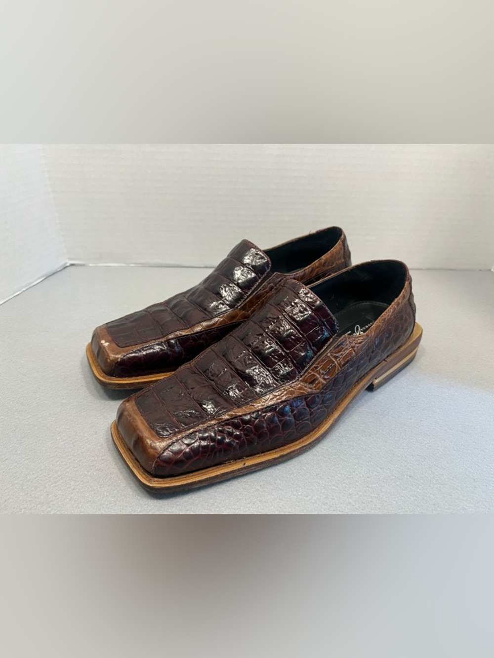 Giorgio Brutini Men Shoes Slip One Brown Alligator Skin Pattern Brown Size 9 1/2